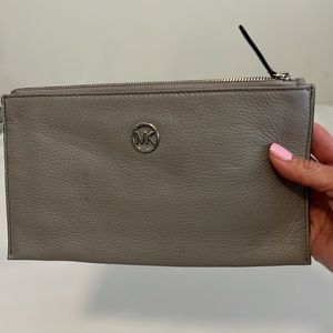 BARELY USED Michael Kors Gray Leather Clutch